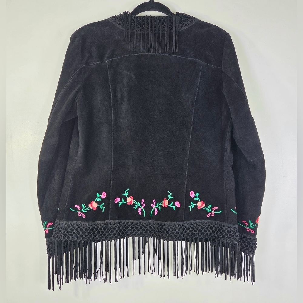 RARE VINTAGE WILSONS LEATHER MAXIMA EMBROIDERED SUEDE FRINGE BOHO JACKET. - Picture 2 of 9